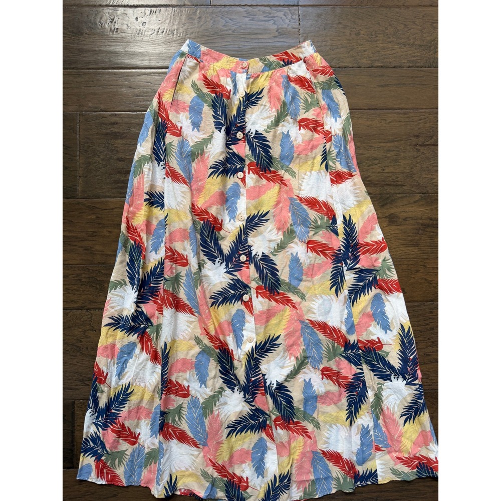 Lulumari Colorful Feather Print Maxi Skirt Small Resort